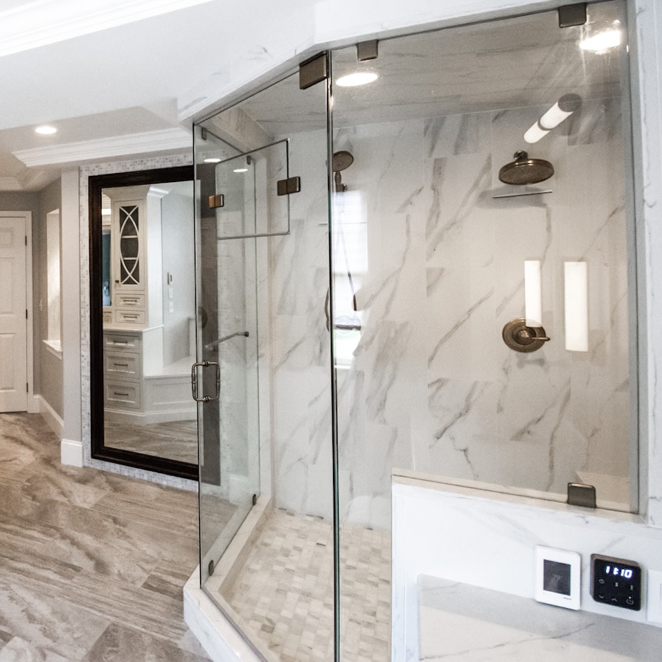 Remodeled walk-in shower.